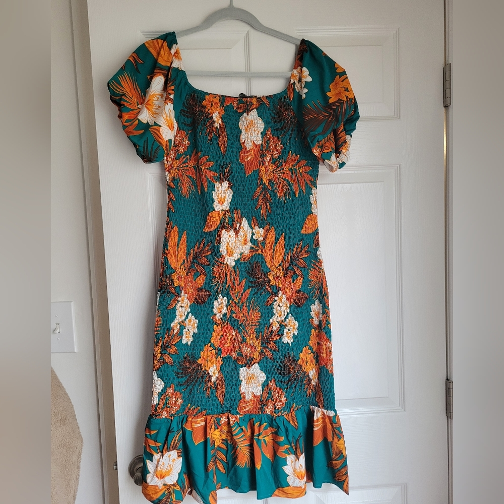 Green Orange Wedding Guest Dress